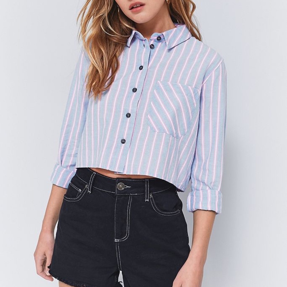 Urban Outfitters Striped Cropped Button-Down Shirt